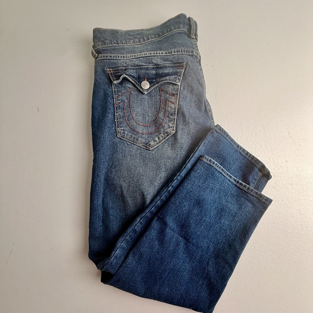 True Religion Men's Blue Geno Relaxed Slim Horseshoe Flap Pocket Jeans Size 36